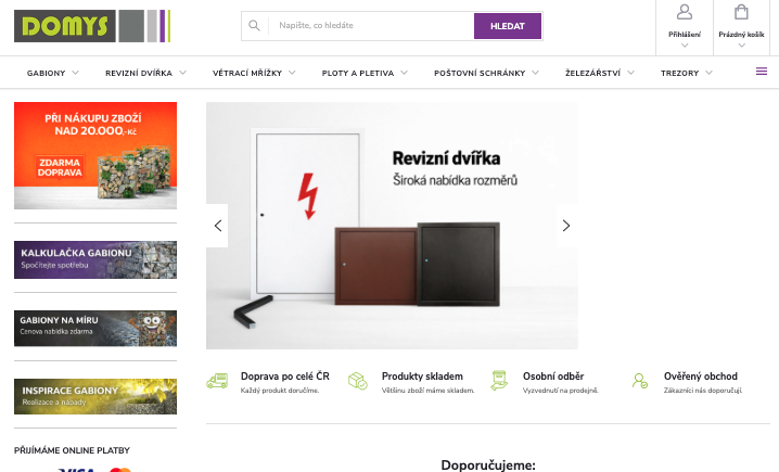 Screenshot e-shopu Domys-eshop.cz