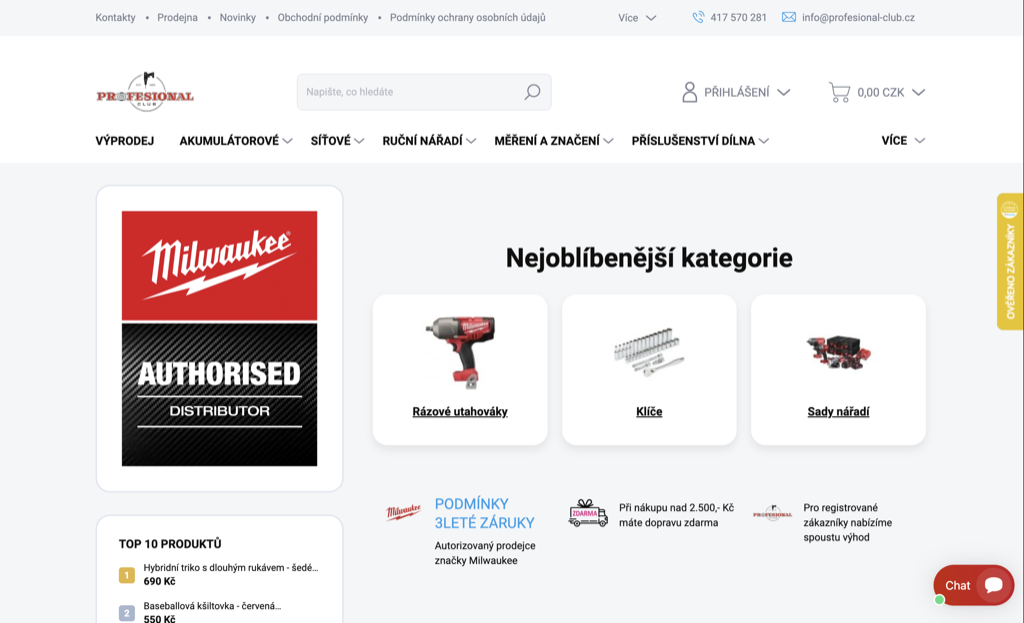 Screenshot e-shopu Profesional-club.cz