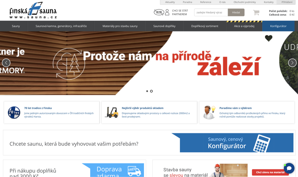 Screenshot e-shopu Sauna.cz