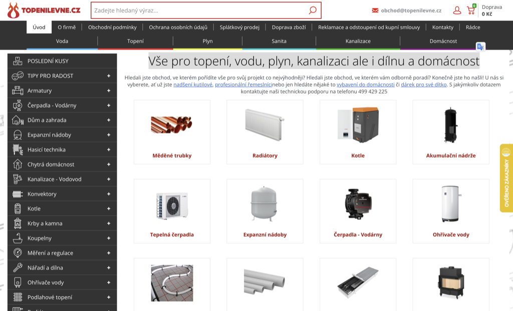 Screenshot e-shopu Topenilevne.cz